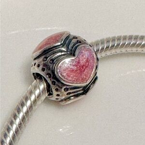 Silver and Pink Pandora Heart Charm